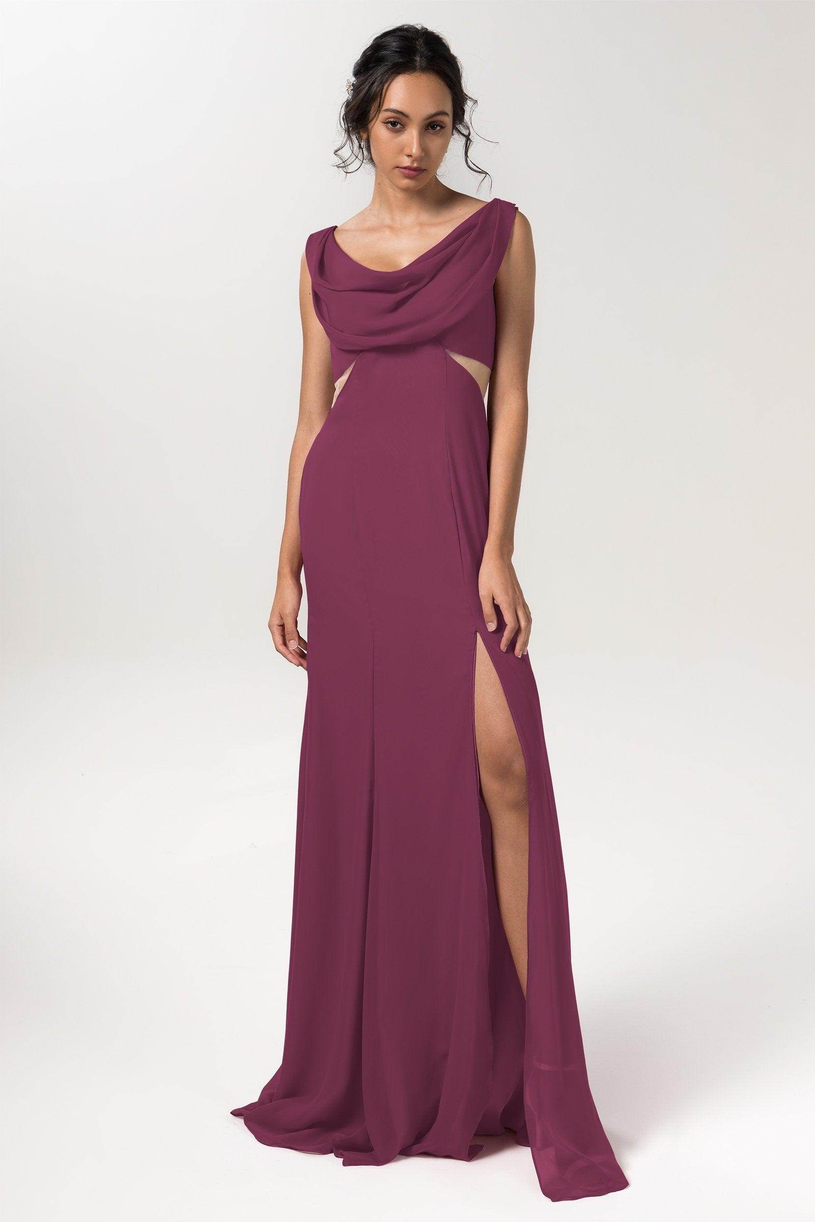 Sheath-Column Floor Length Chiffon Bridesmaid Dress CB0558 - COCOMELODY